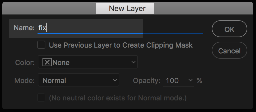 The New Layer Options Box will pop up.